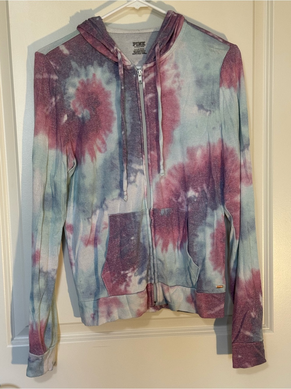 PINK Victoria's Secret Lavender and Light Blue Tie-Dye Hoodie